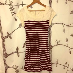 Small - Ivory white and black striped dress.